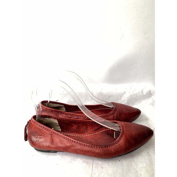Frye Regina Deep Red Pointed Toe Flats Size 7 Rubber Sole Comfort Padded Insole - Picture 6 of 14